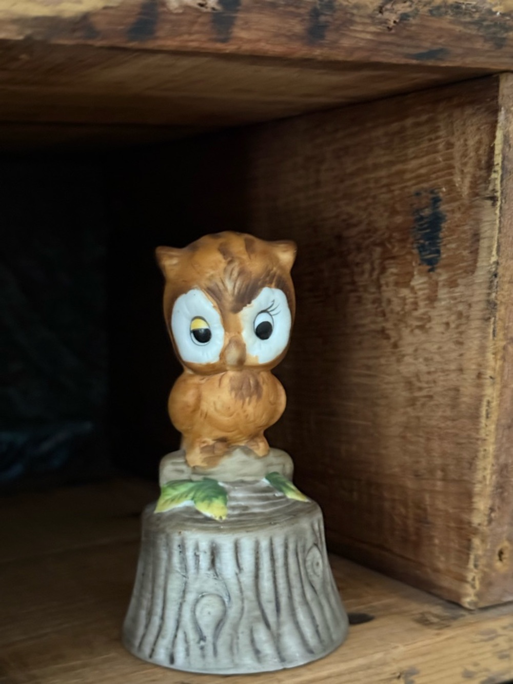 Vintage MCM Ardco Fine Quality Dallas Brown Owl Bird Tree Stump Ceramic Bell